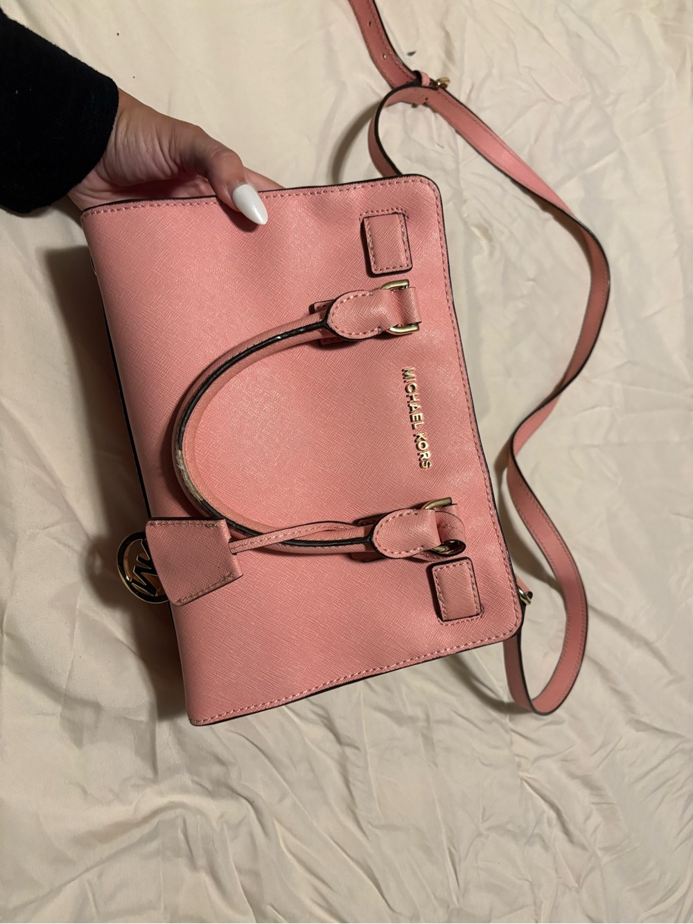 Michael Kors Pink Small Saffiano Satchel with Shoulder Strap